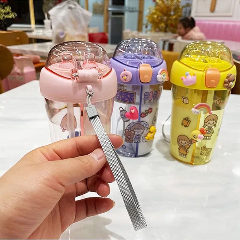 Cute Double Drinking Water Bottle, 430Ml Dual Straw Bottle, Cartoon Sticker Water Bottle, Student Couple Plastic Cup, Transparent Portable Cute Cup with Straw, Double Plastic Sports Cute Water Bottle, Portable Children's Sippy Cup Cute Double Drinking Water Bottle, 430Ml Dual Straw Bottle, Cartoon Sticker Water Bottle, Student Couple Plastic Cup, Transparent Portable Cute Cup with Straw, Double Plastic Sports Cute Water Bottle, Portable Children's Sippy Cup